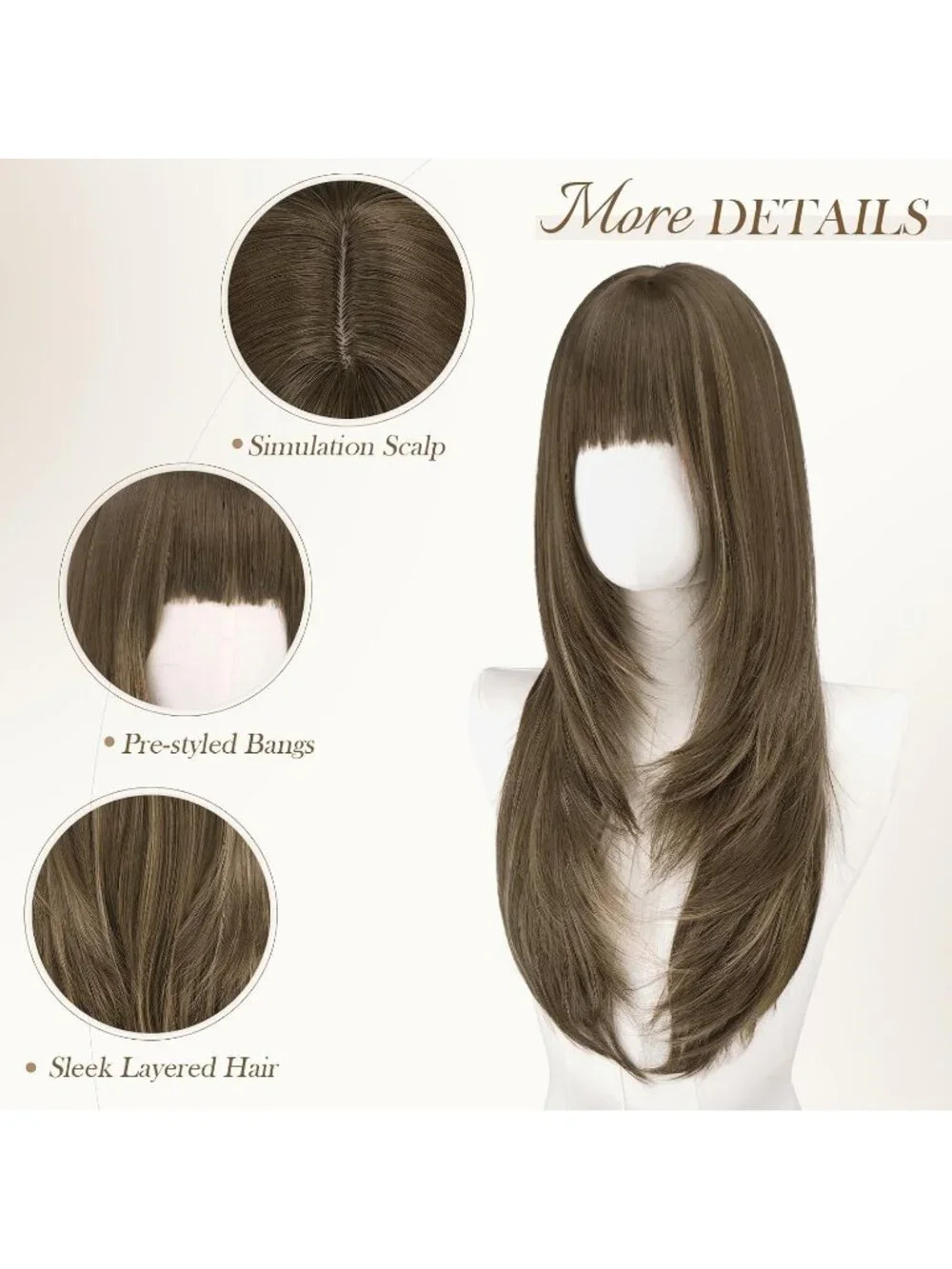 Women's Brown Blonde 24 Inch Natural Synthetic Long Straight Sleek Layered Wigs